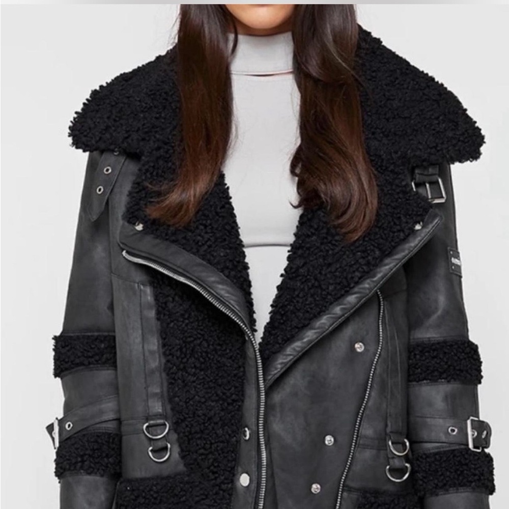 Maniere De Voir Black Leather Shearling Jacket